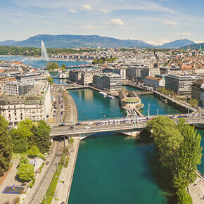 city of geneva switzerland, panorama view of bridge over the river